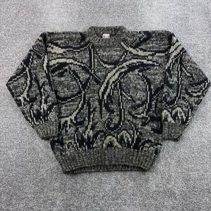 Vintage Novel Sweater Mens XL Gray 100% Mohair Abstract Grunge Knit Pullover